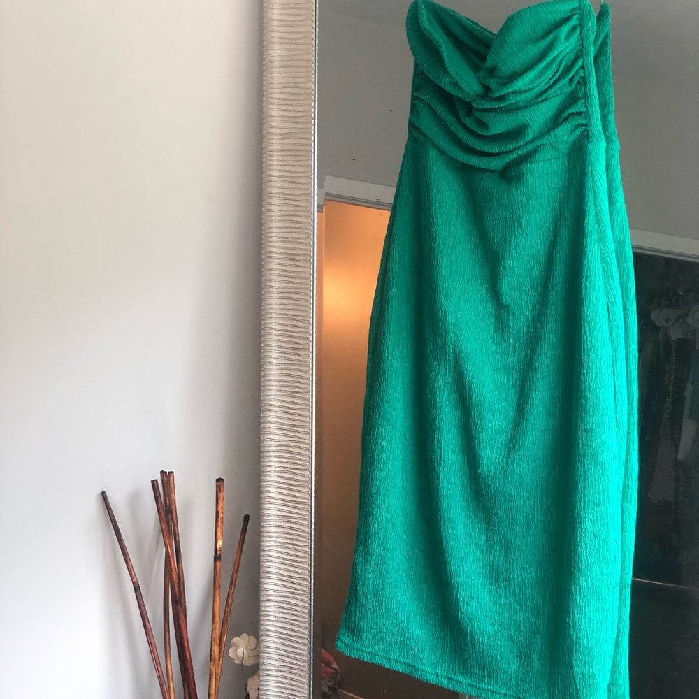 Mango crinkle strapless tube dress